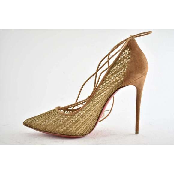 Christian Louboutin Peropik 100 Biscotto Brown Suede Lace Up Tie Heel Pump 39.5 - Picture 8 of 12